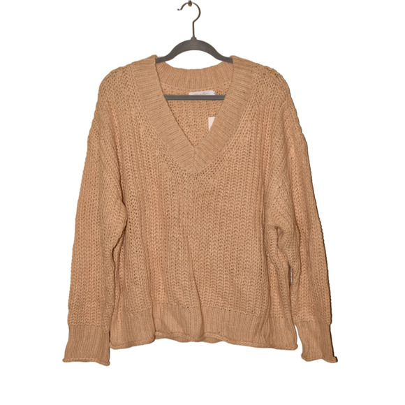 ALL IN FAVOR NEW $68 Beige Chunky Knit V-Neck Pullover Sweater 3X - Picture 1 of 3